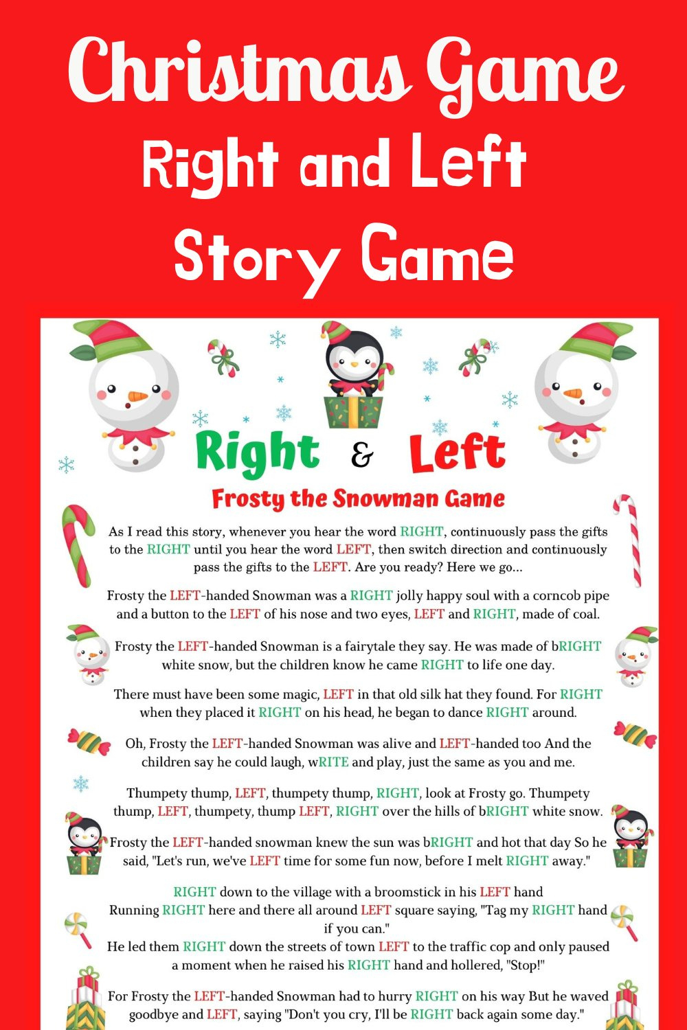 Right & Left Frosty The Snowman Story, Printable (2288415) intended for Printable Snowman Story