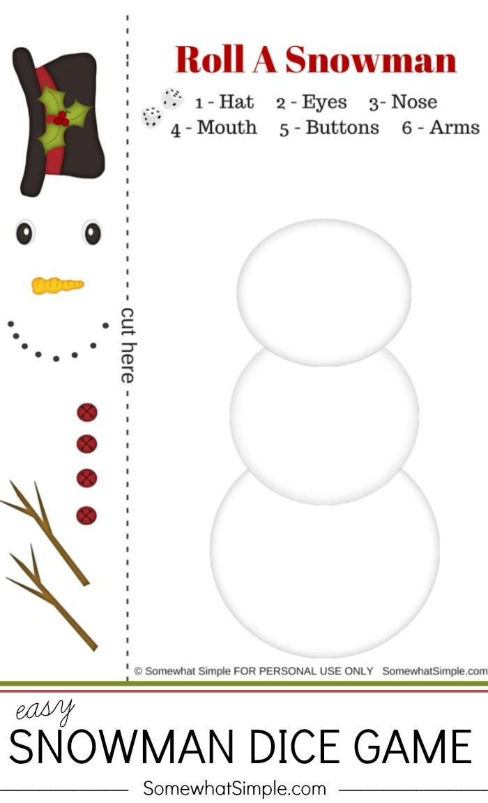 Roll A Snowman Dice Game + Printables for Roll A Snowman Game Printable