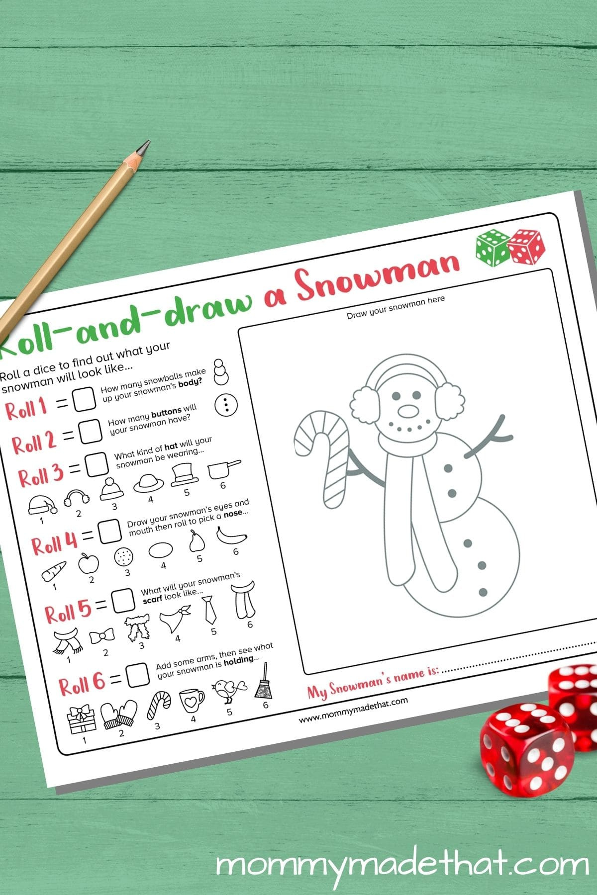 Roll A Snowman (Fun Free Printable Game) regarding Christmas Roll And Draw Printable