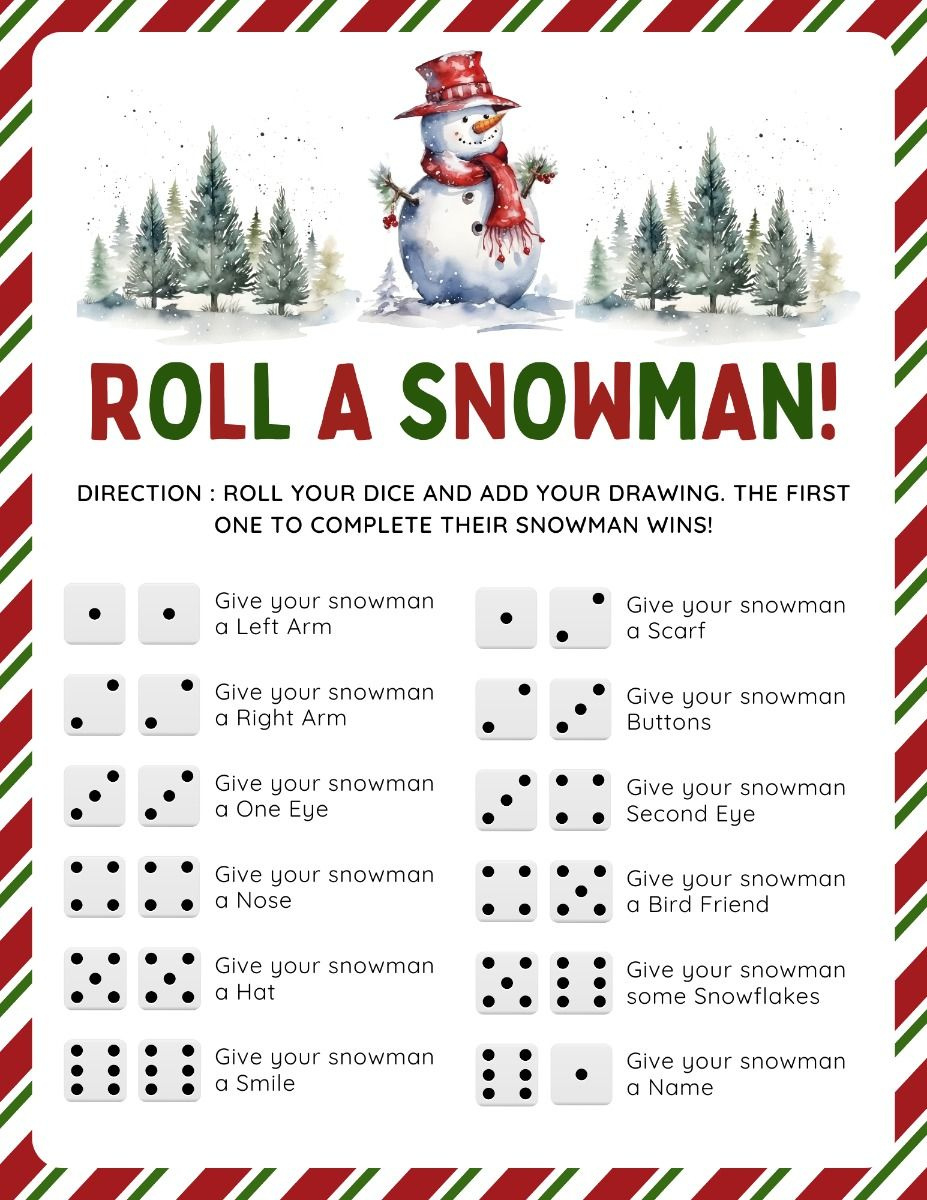 Roll A Snowman Game,Christmas Games For Kids Idea,Roll A Dice inside Elf on the Shelf Roll a Snowman Printable