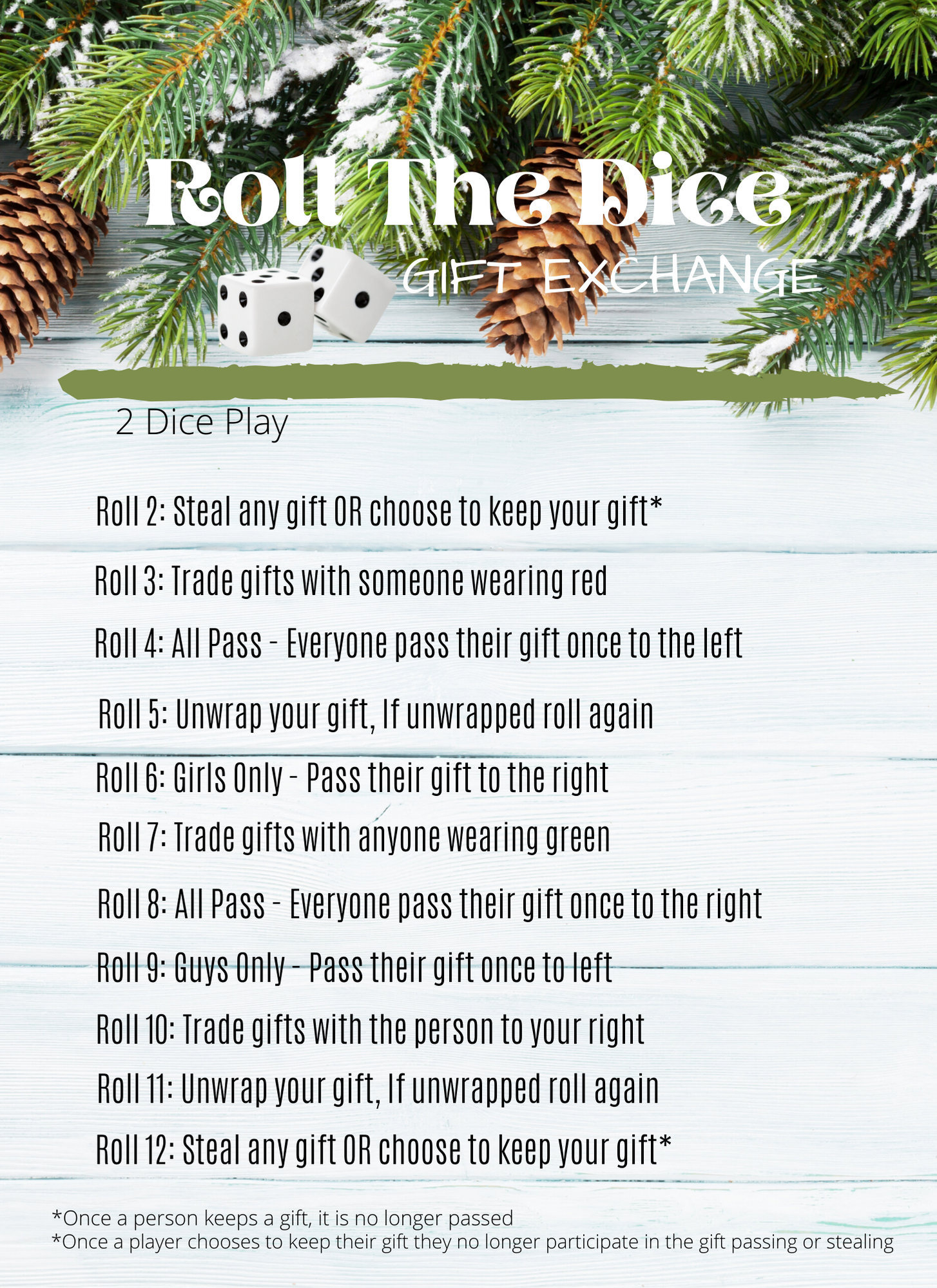 Roll The Dice Gift Exchange Printable, Virtual White Elephant Gift within White Elephant Gift Exchange Poem Printable