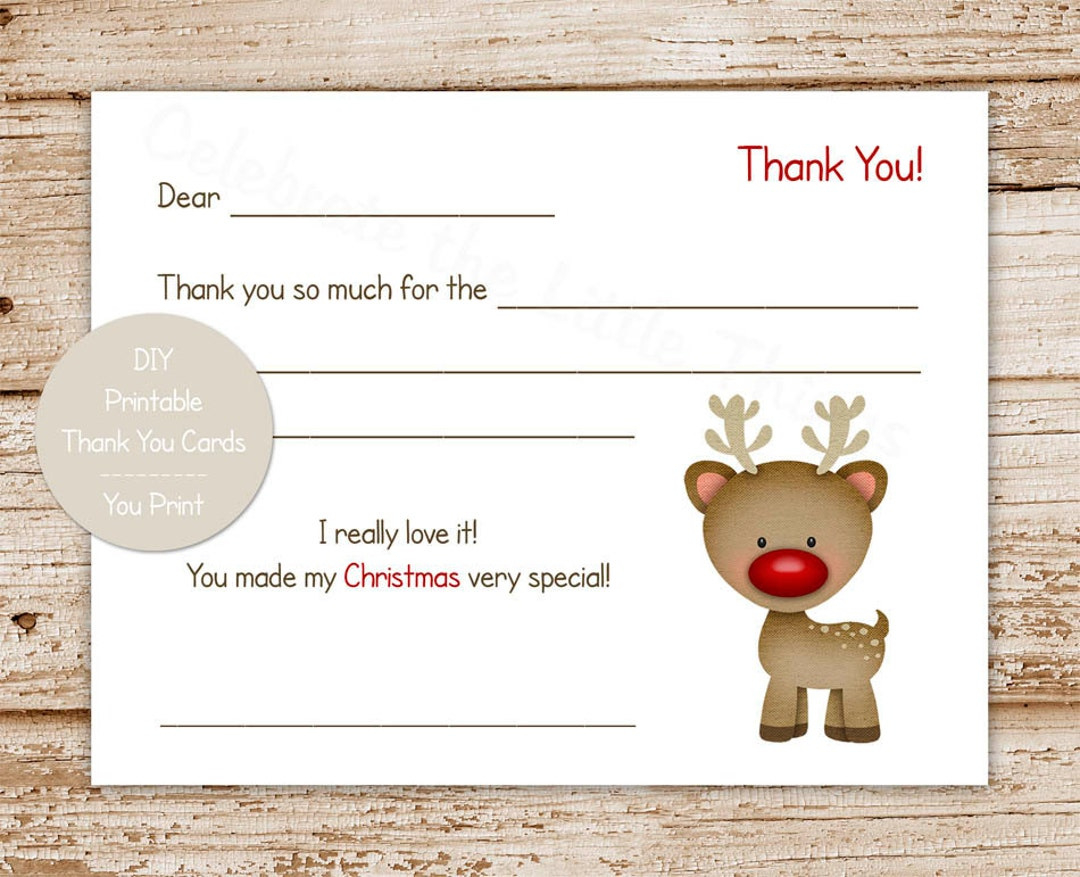 Rudolph Christmas Thank You Cards For Kids (Printable Pdf) - Etsy within Printable Christmas Thank You Notes