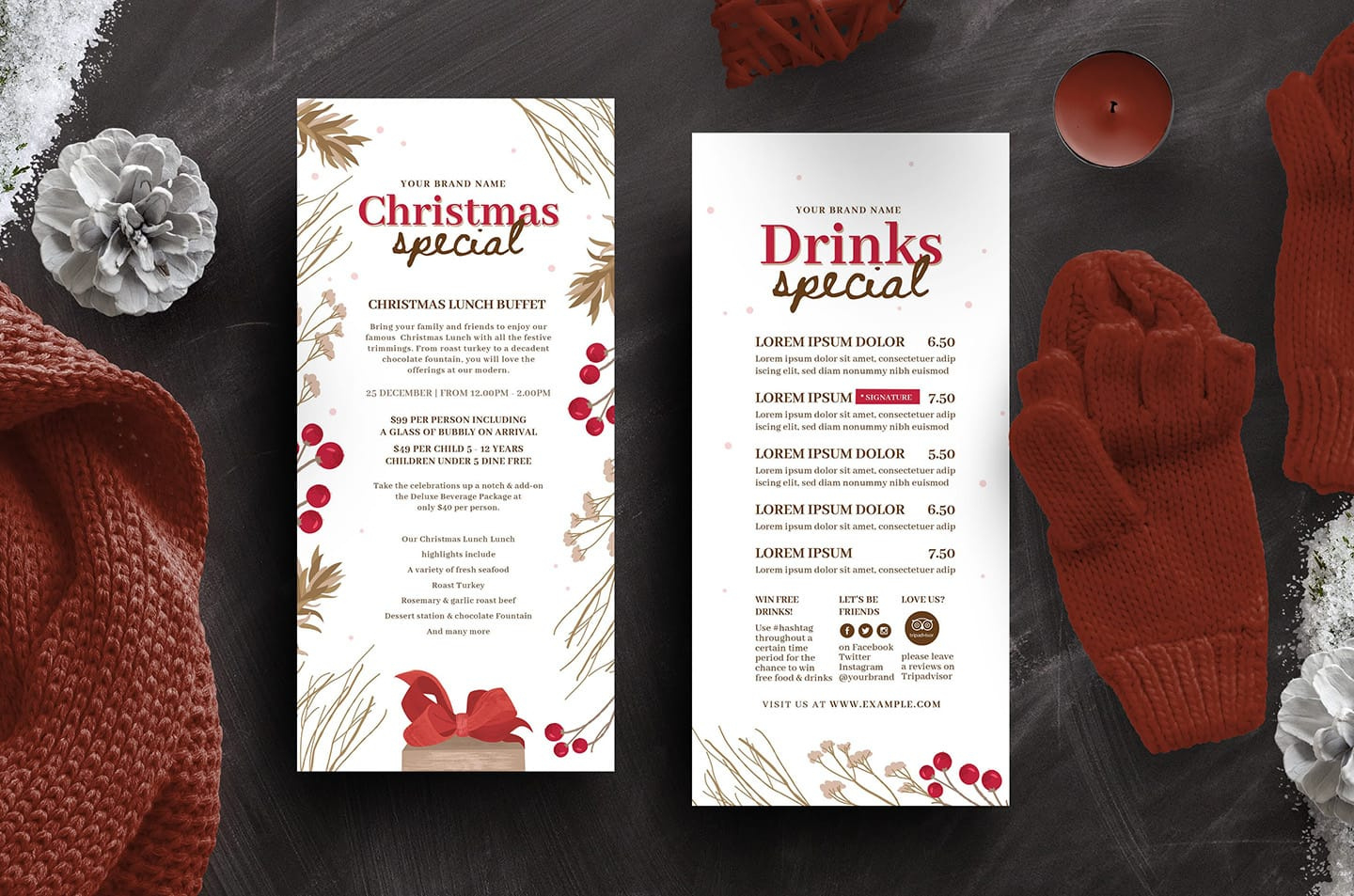 Rustic Christmas Menu Templates in Christmas Menu Card Free Printable