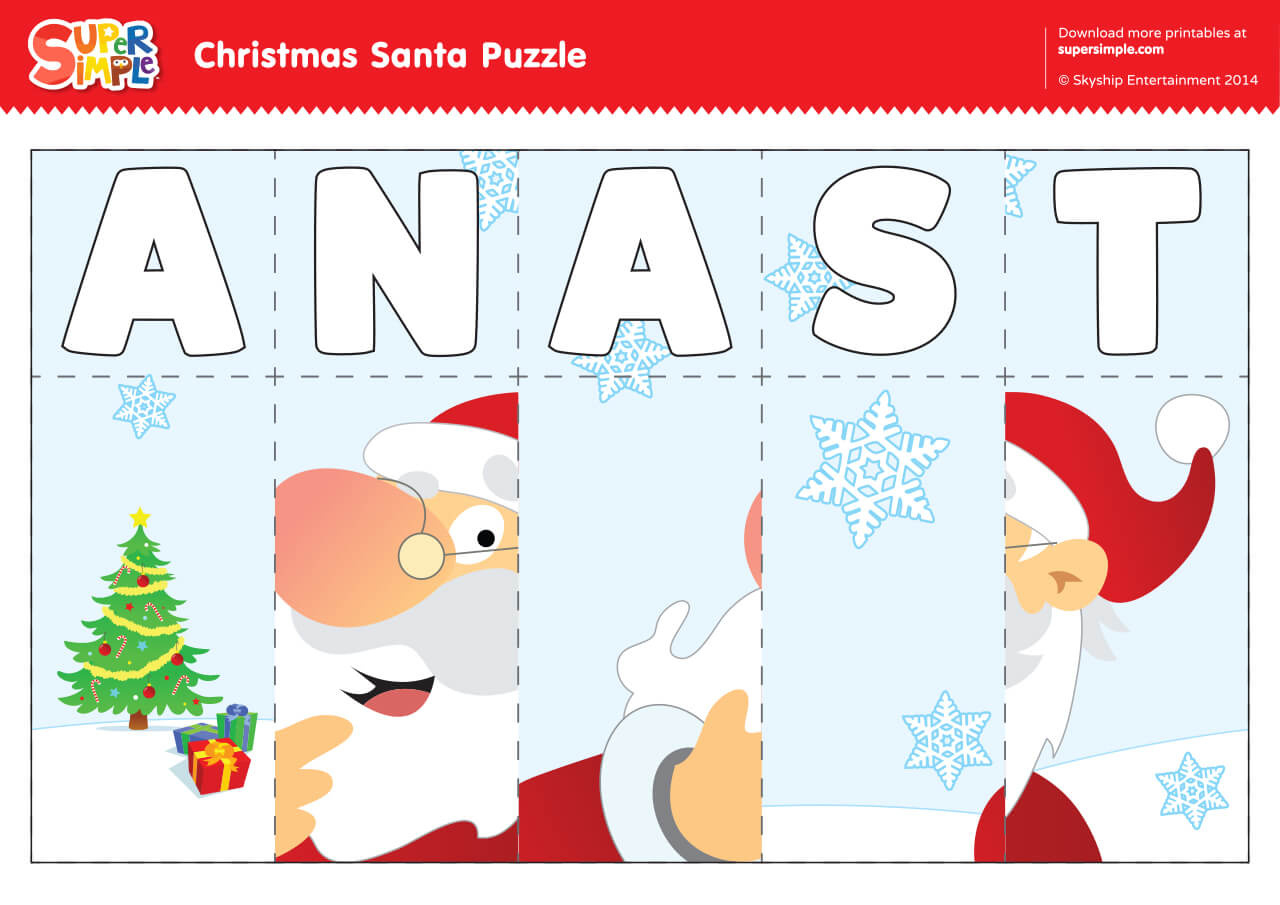 S-A-N-T-A Puzzle - Super Simple inside Christmas Music Puzzles Worksheets