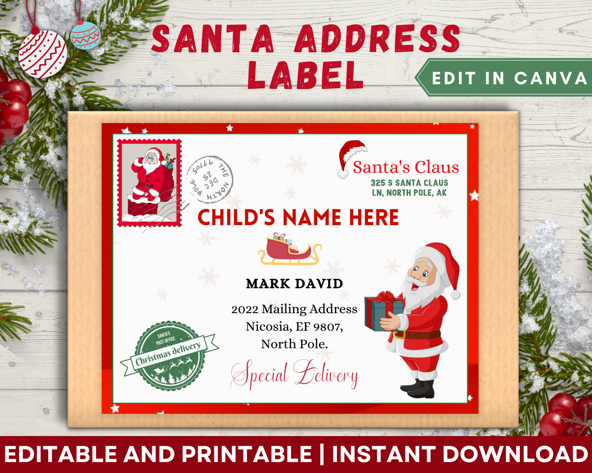 Santa Address Labels Sticker, Packedsanta, Approvedsanta, Christmas Santa Mail, Santa Claus Mail, North Pole Mail regarding Santa Address Label Printable
