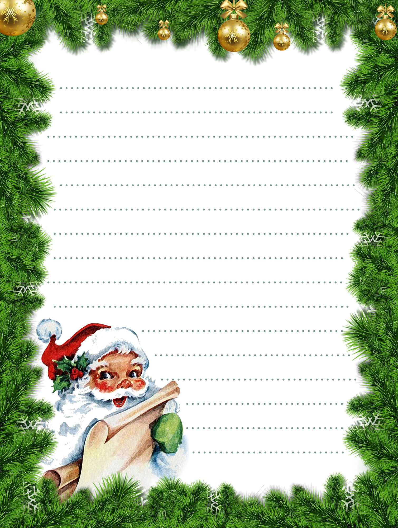 Santa And Christmas Tree Lined Christmas Notepaper | Rooftop Post throughout Christmas Handwriting Paper Printable