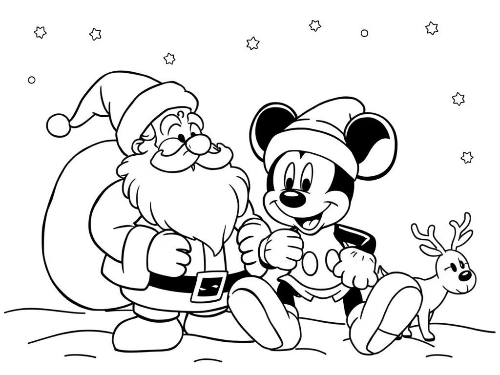 Santa And Mickey Mouse Christmas Coloring Page - Free Printable with Printable Mickey Mouse Christmas