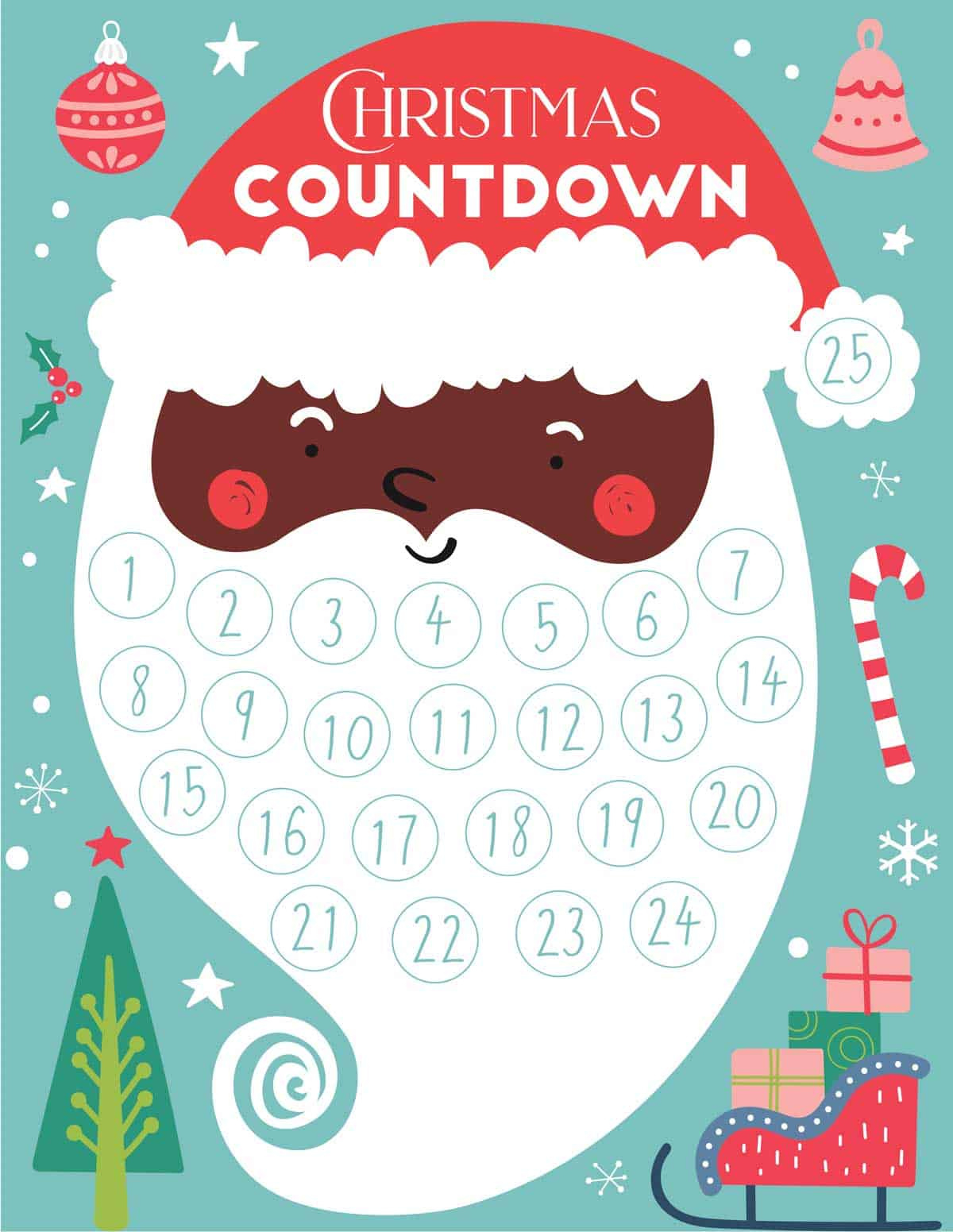 Santa Beard Countdown | Skip To My Lou in Printable Santa Christmas Countdown