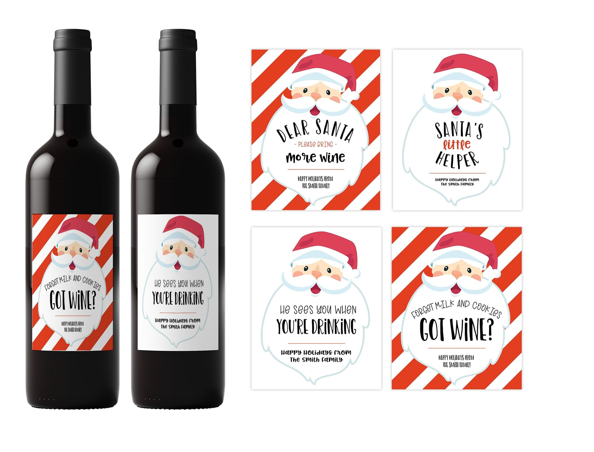 Santa Christmas Wine Labels Set - Editable - Elva M Design Studio within Printable Christmas Wine Labels