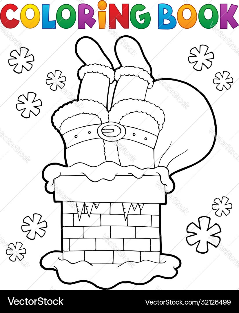 Santa Claus Chimney Coloring Page – Lizenzfreie Vektorgrafik for Santa Chimney Coloring Printable