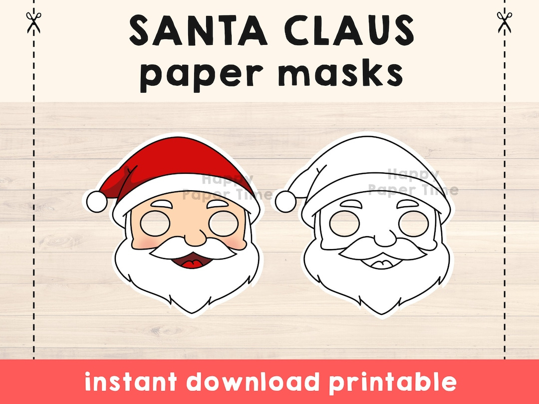 Santa Claus Mask Paper Christmas Costume Printable Craft Party intended for Santa Mask Printable