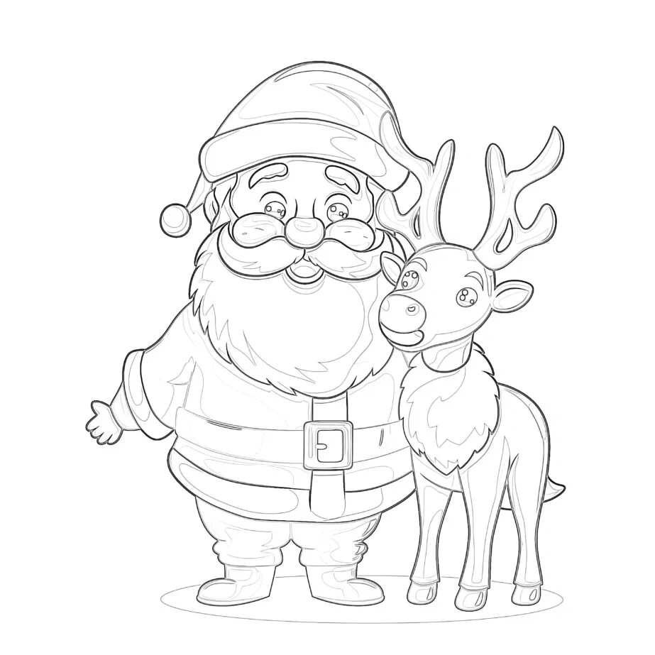 Santa Claus With Reindeer Coloring Pages | Coloring Pages Mimi Panda for Santa and Reindeer Coloring Printable