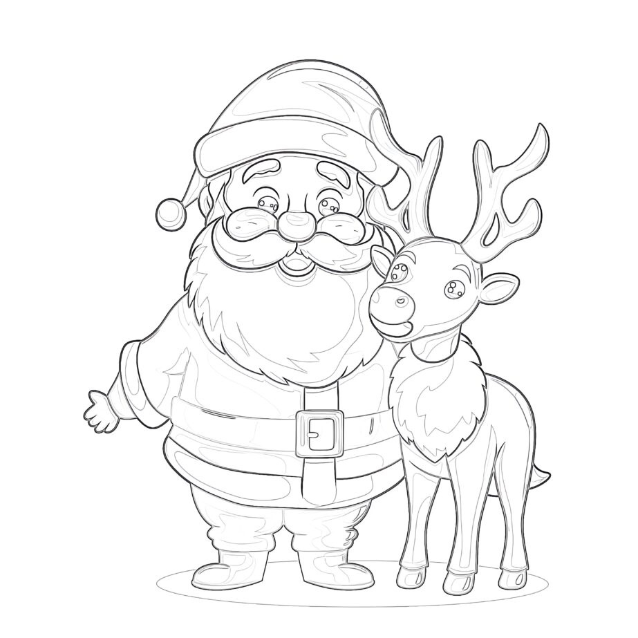 Santa Claus With Reindeer Coloring Pages | Coloring Pages Mimi Panda regarding Santa Reindeer Printable