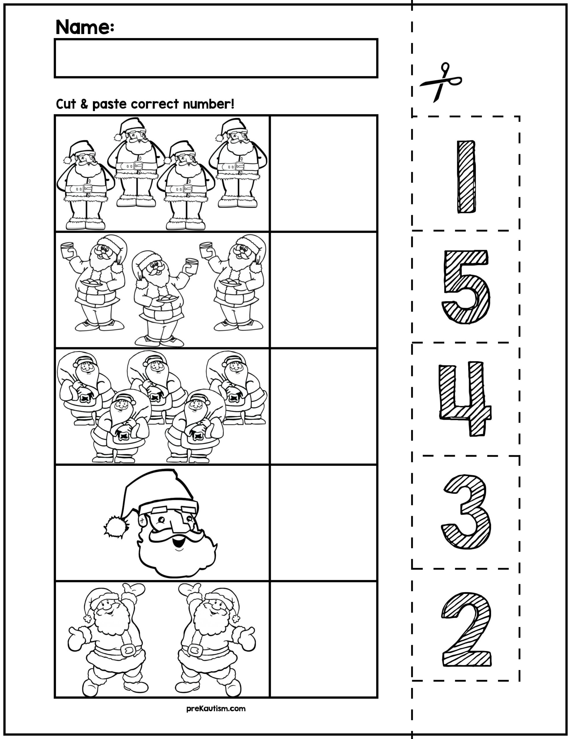 Santa Cut &amp;amp; Match Worksheets | Numbers 1-5Prekautism | Tpt within Teachers Pay Teachers Free Christmas Worksheets