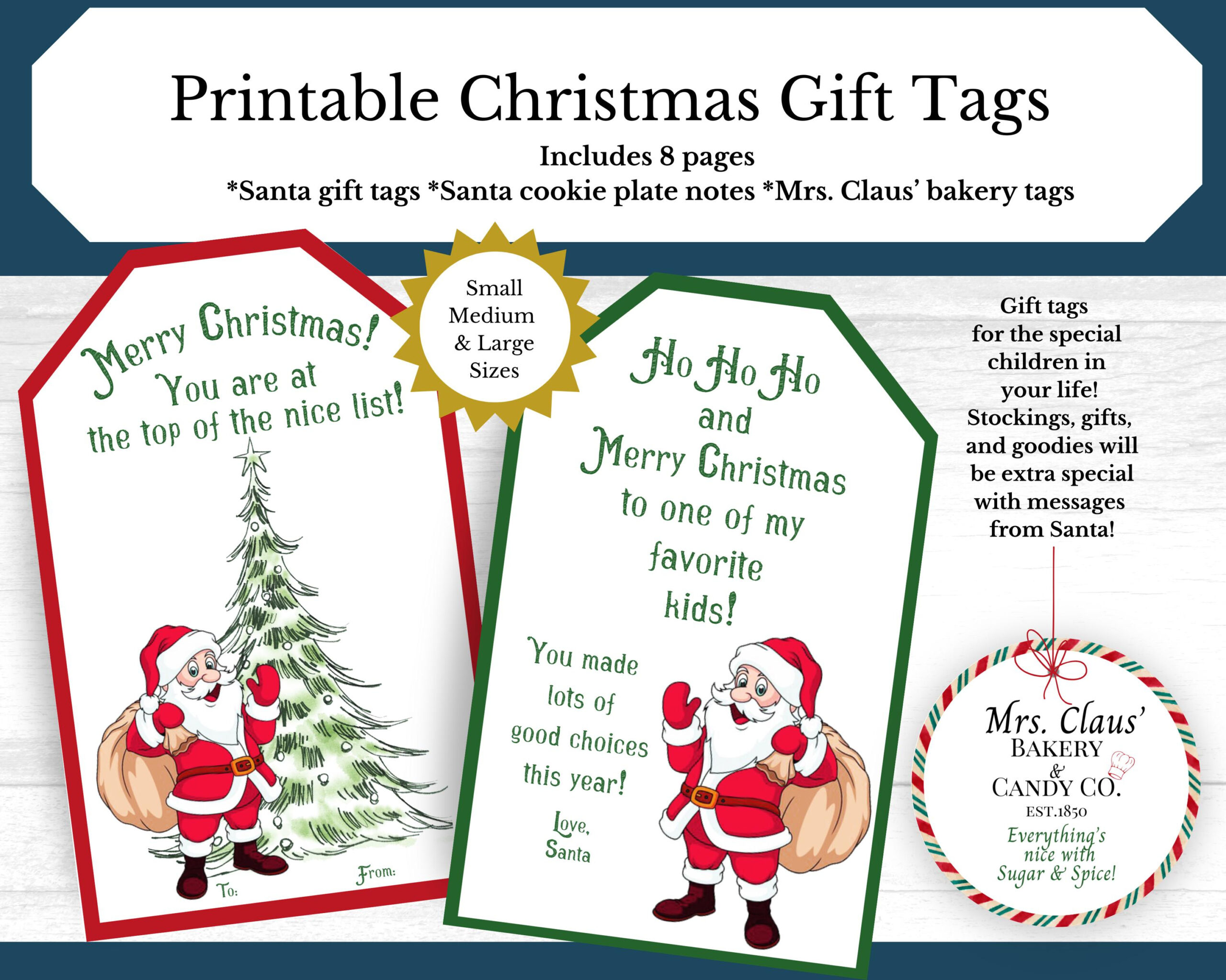 Santa Gift Tags, Christmas Treat Labels (Pdf Pattern) - Etsy within Santa Cookie Tags Printable