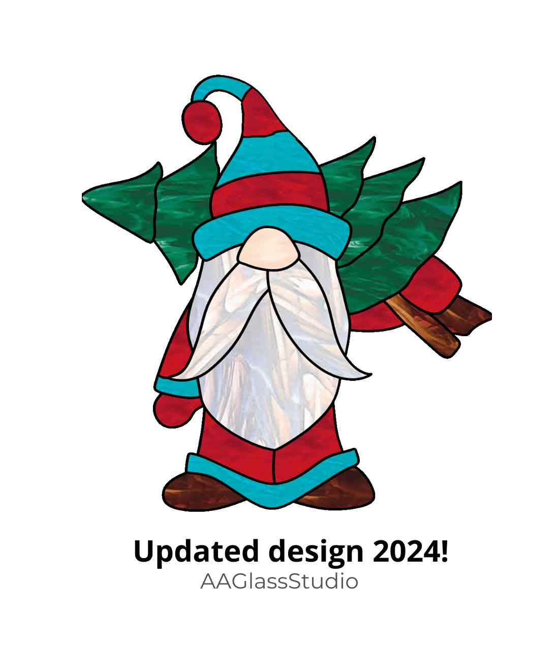 Santa Gnome Stained Glass Pattern Christmas Tree - Aaglassstudio for Free Printable Christmas Stained Glass Patterns