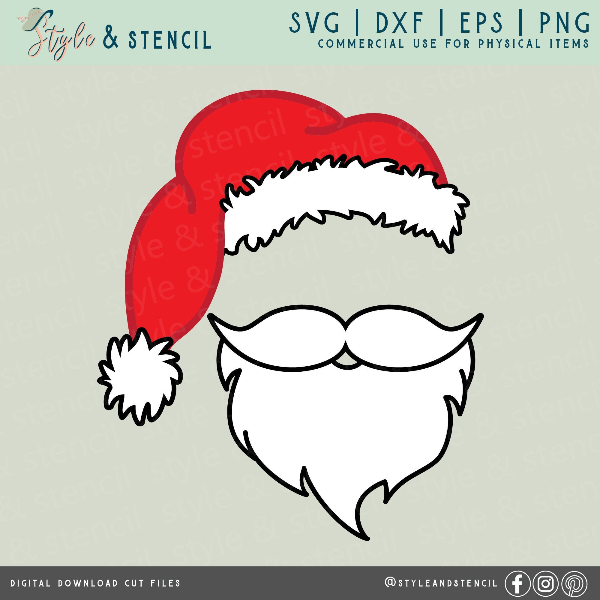 Santa Hat And Beard Svg - Santa Hat Svg - Santa Beard Svg - Santa regarding Printable Santa Hat and Beard