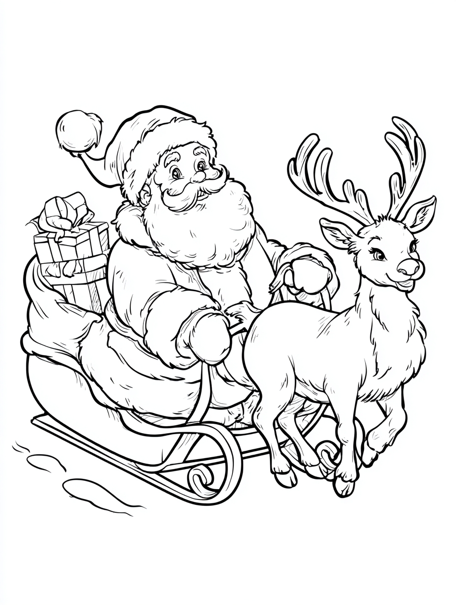 Santa In Sleigh Colouring Page | Free Christmas Printable Santa within Santa Reindeer Printable