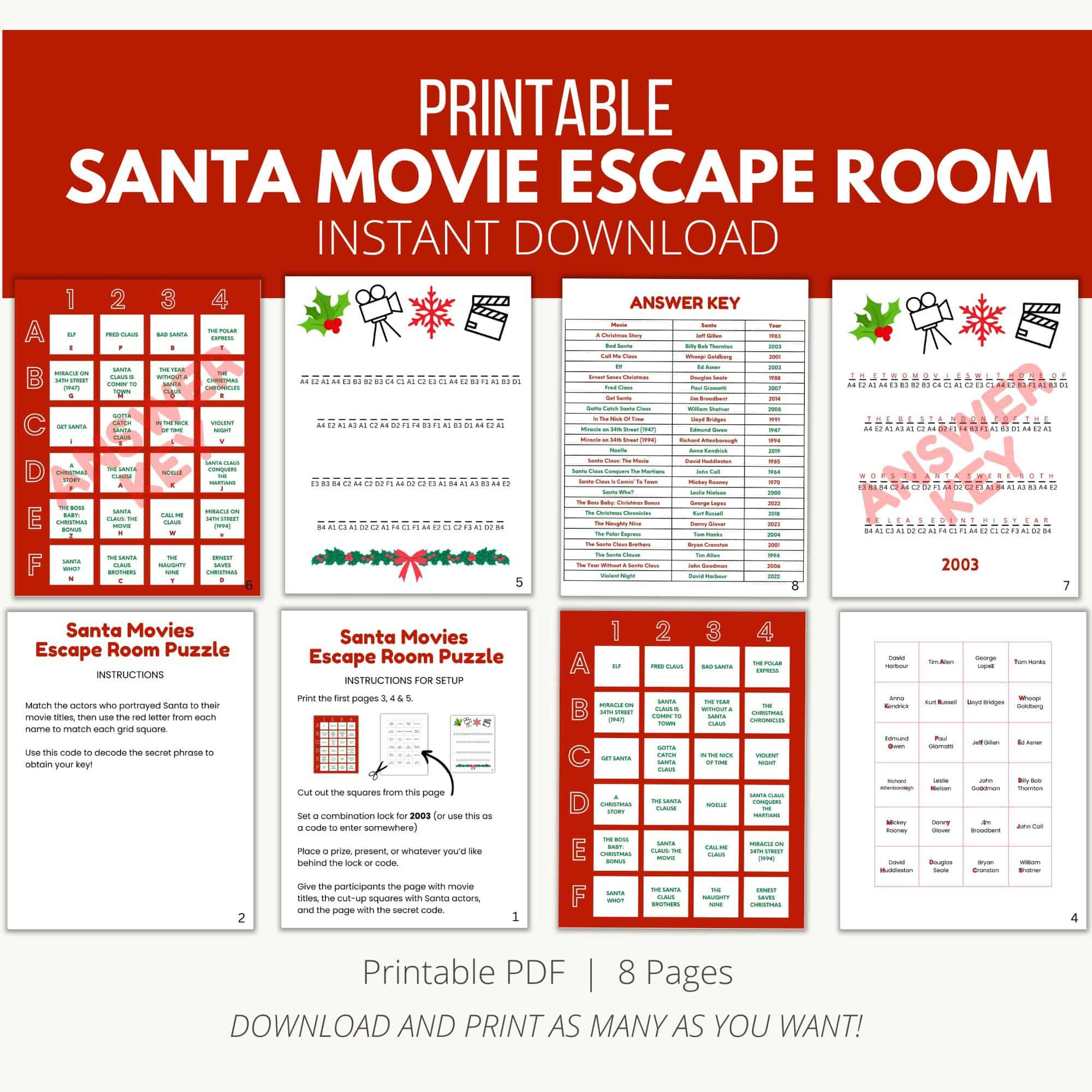 Santa Movie Escape Room Printable - Add A Little Adventure in Christmas Printable Escape Room