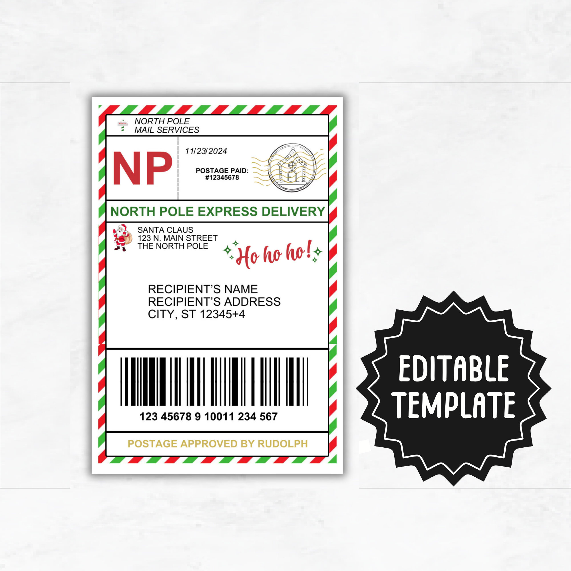Santa Shipping Label Template | Editable North Pole Mail Label intended for North Pole Shipping Label Printable