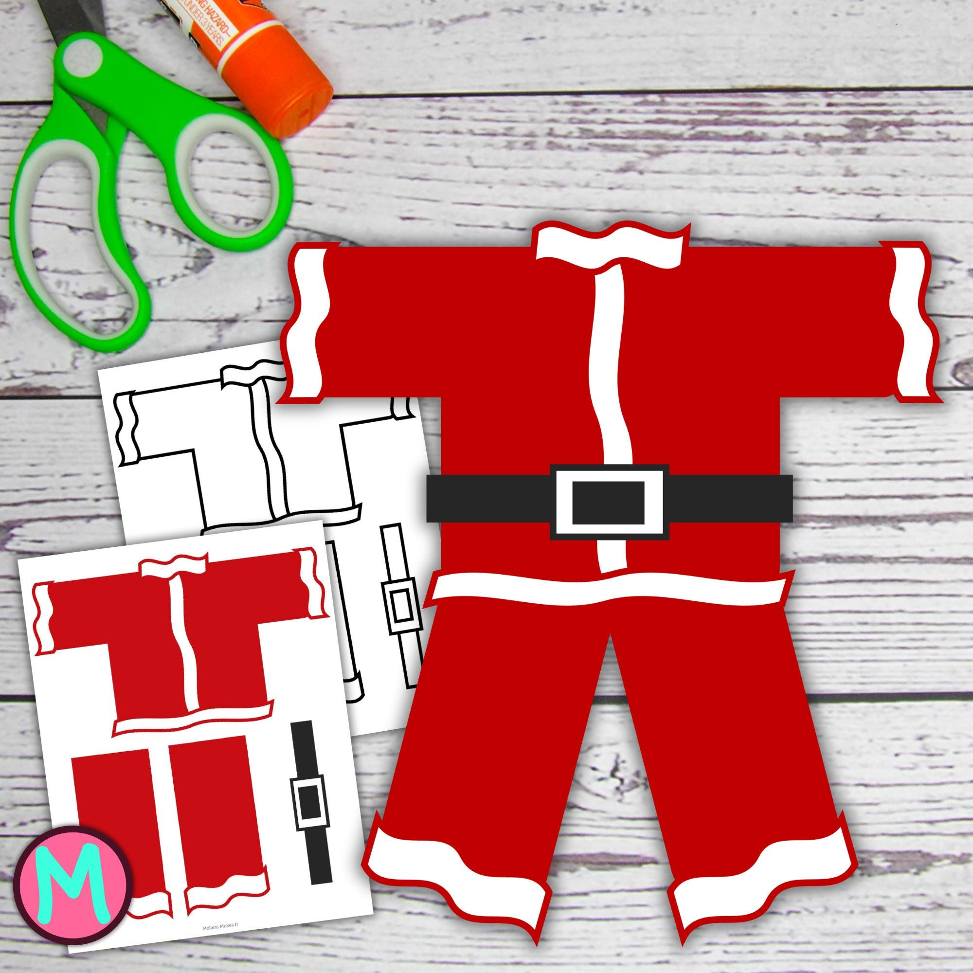 Santa Suit Paper Craft Template: Printable Christmas Cut &amp; Glue for Santa Suit Template Printable