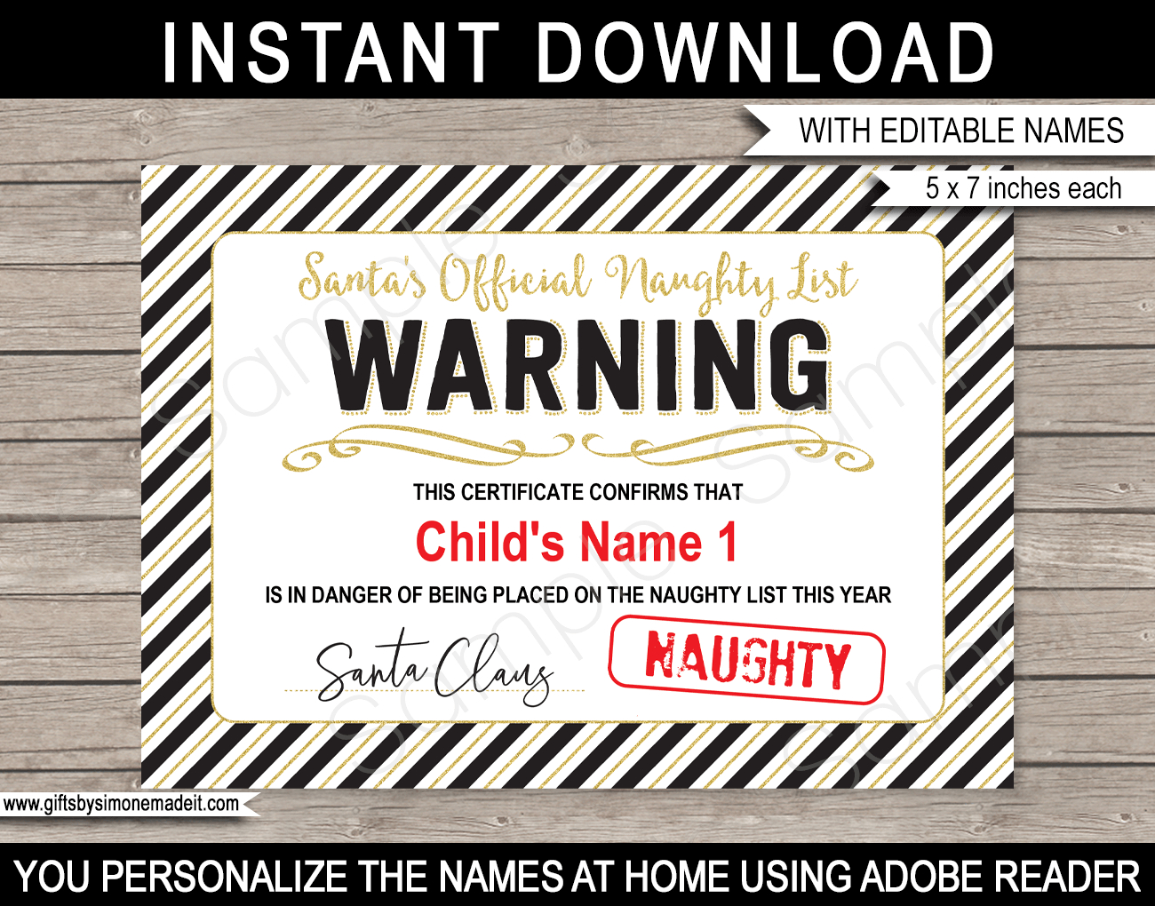 Santa'S Official Naughty List Warning Certificate - Black & Gold throughout Naughty Or Nice Certificate Printable