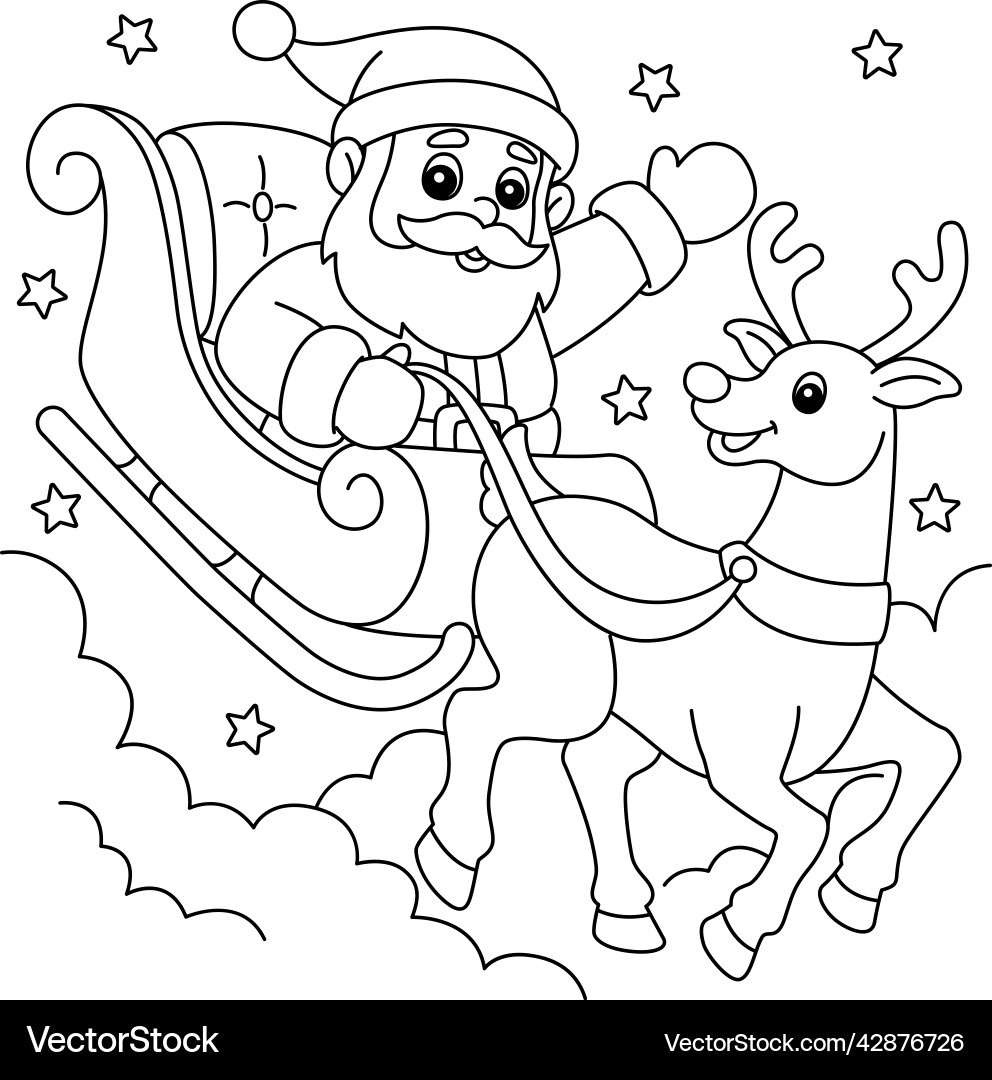 Santa'S Sleigh With Reindeer - Coloring Page – Royalty-Free Vector with Santa Sleigh Coloring Pages Printable