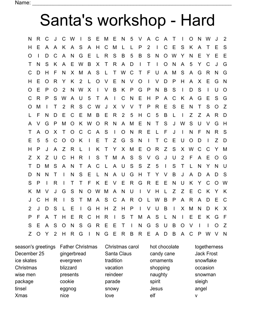 Santa'S Workshop - Hard Word Search - Wordmint throughout Christmas Word Search For Adults Printable