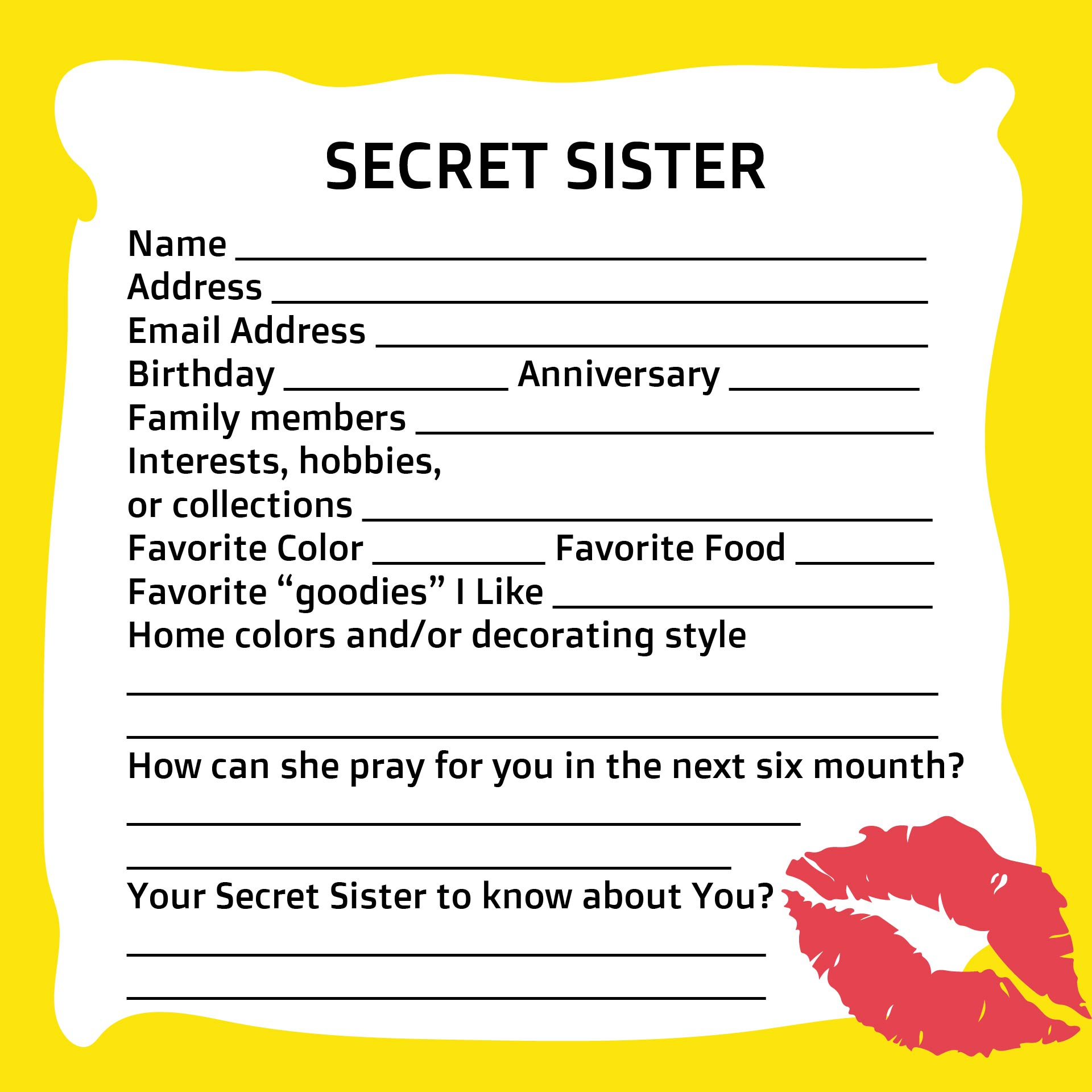 Secret Sister Forms - 10 Free Pdf Printables | Printablee intended for Free Printable Secret Pal Questionnaire