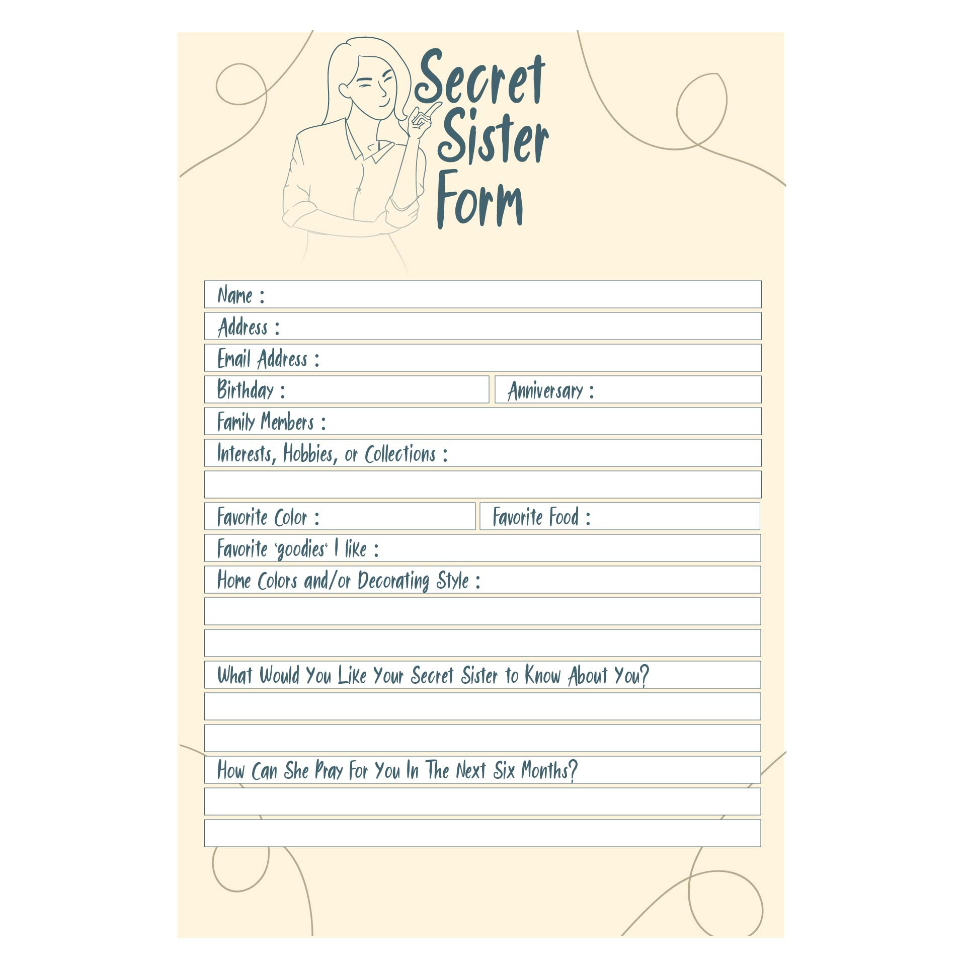 Secret Sister Forms - 10 Free Pdf Printables | Printablee pertaining to Free Printable Secret Sister Forms