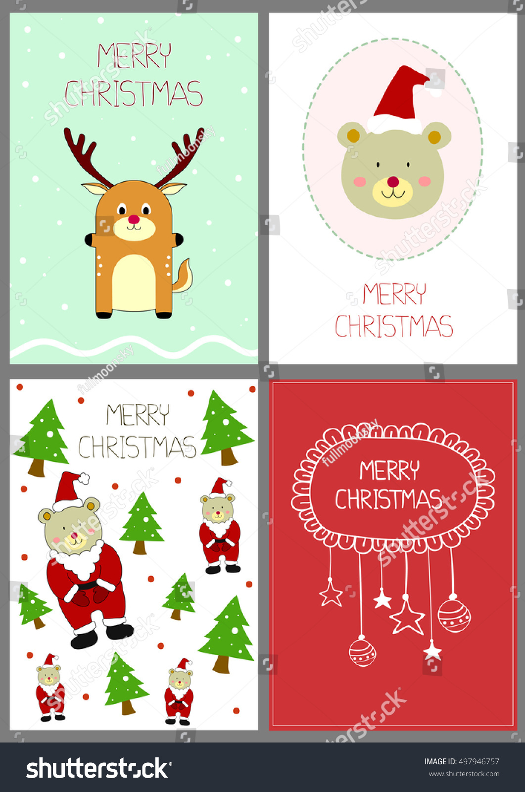 Set 4 Christmas Card Templates Greeting Stock Vector (Royalty Free with Printable Christmas Card A4