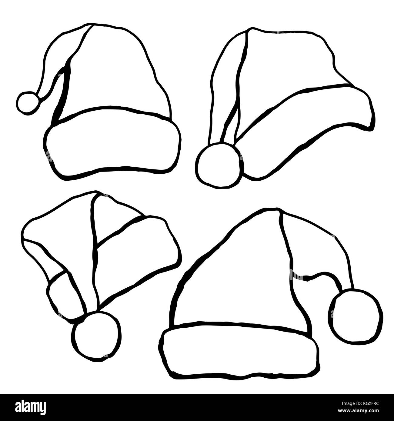 Set Of Monochrome Doodle Hats Santa Claus. Template Christmas Hat in Santa Claus Hat Printable