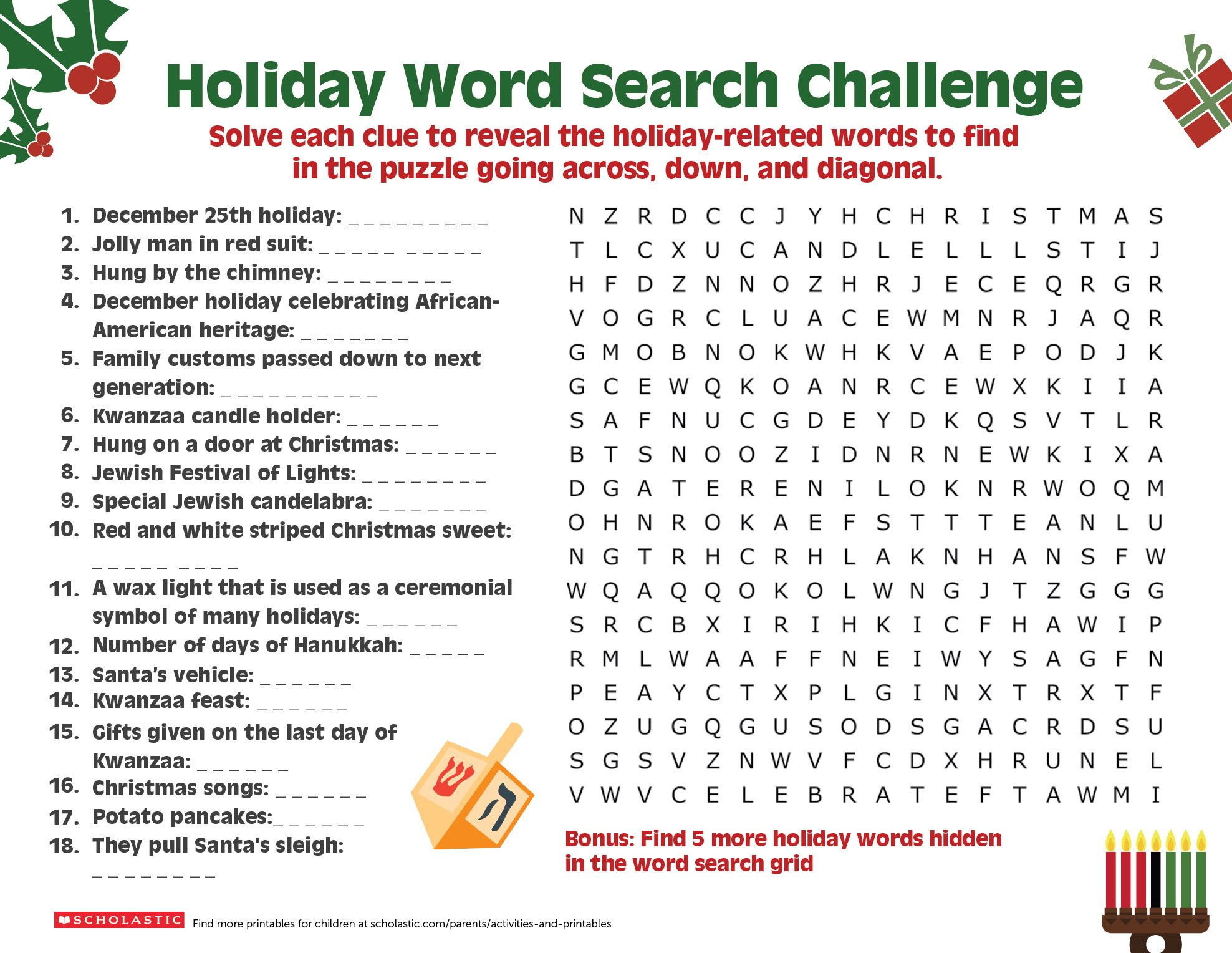 Share A Holiday Word Search-Puzzle With Your Older Child for Holiday Word Search Printable With Answers