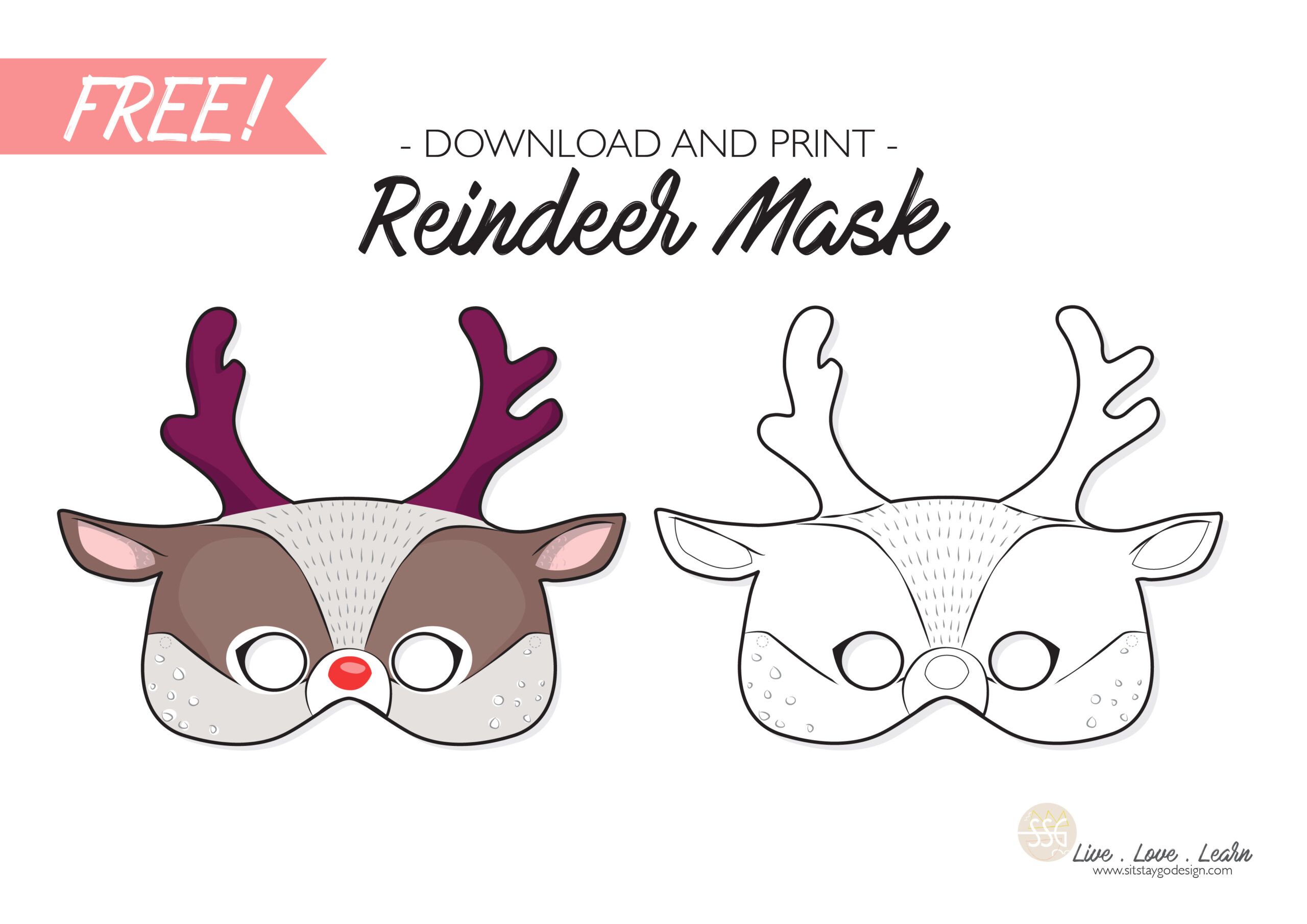 Sit Stay Go Free Reindeer Mask Printable - Sit Stay Go with Reindeer Mask Printable