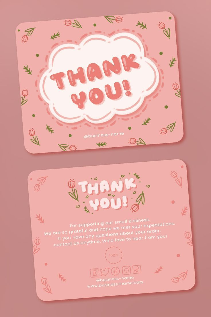 Small Business Thank You Card | Pink Kawaii Thank You Card for Pinterest Thank You Cards Printable