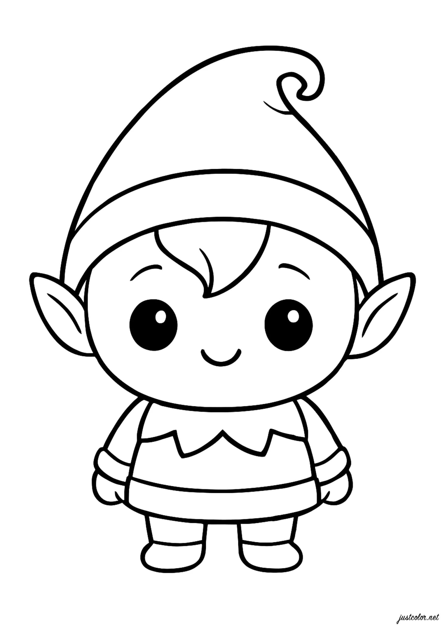Smiling Kawaii Elf Full Of Magic - Elf Coloring Pages within Elf Coloring Pages Printable