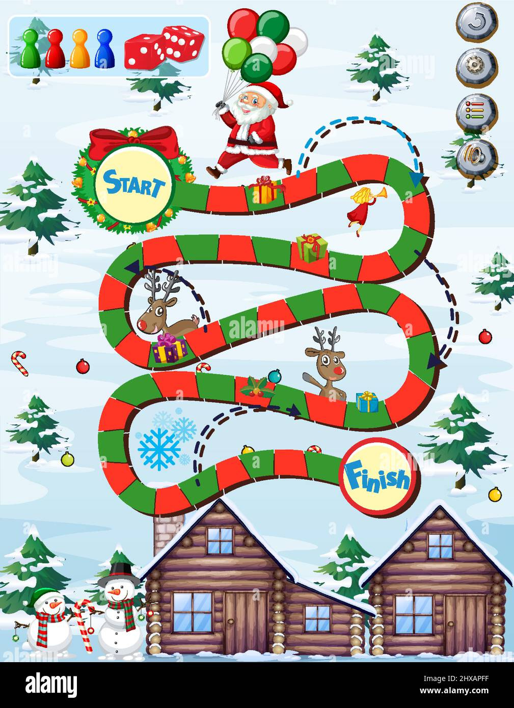 Snake And Ladders Game Template In Christmas Theme Illustration within Christmas Snakes And Ladders Printable