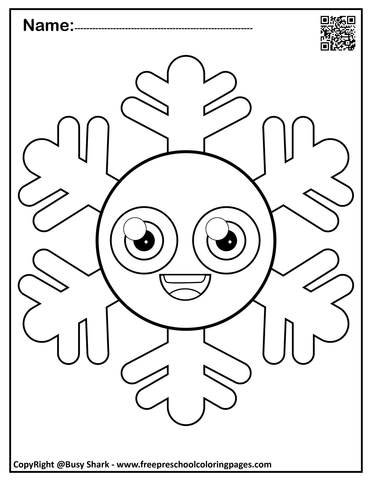 Snowflakes Preschool Coloring Pages intended for Snowflake Face Printable