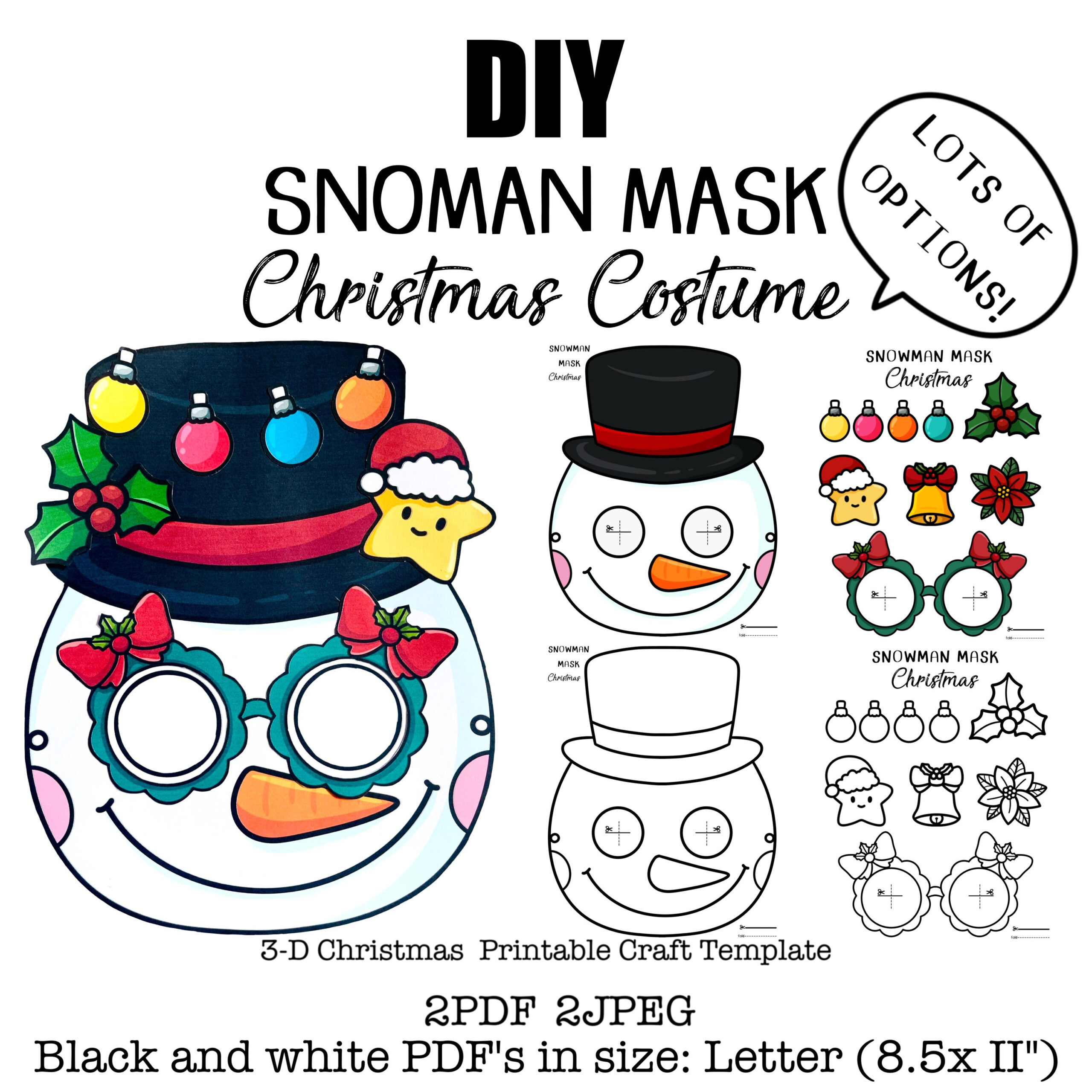 Snowman Christmas Mask Printable: Diy Costume Template (Pdf & Jpeg throughout Snowman Mask Template Printable