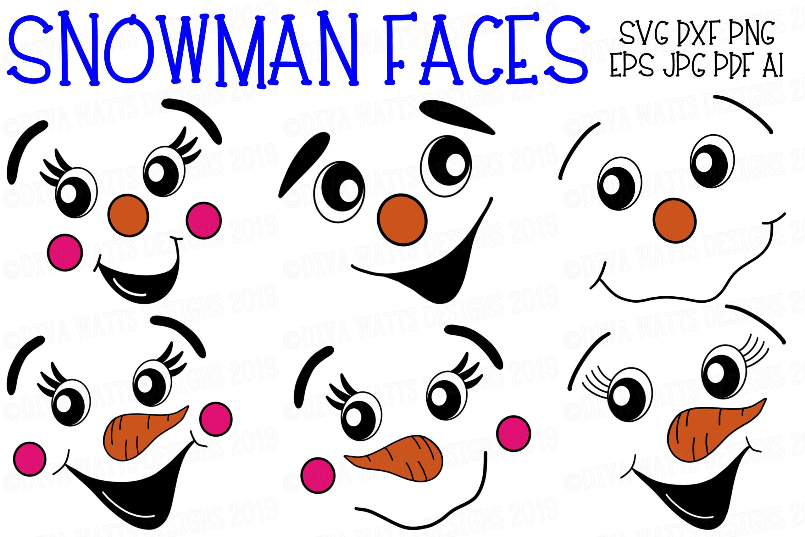Snowman Faces Set - 6 Christmas Cut And Print (391979) for Printable Snowman Eyes Template