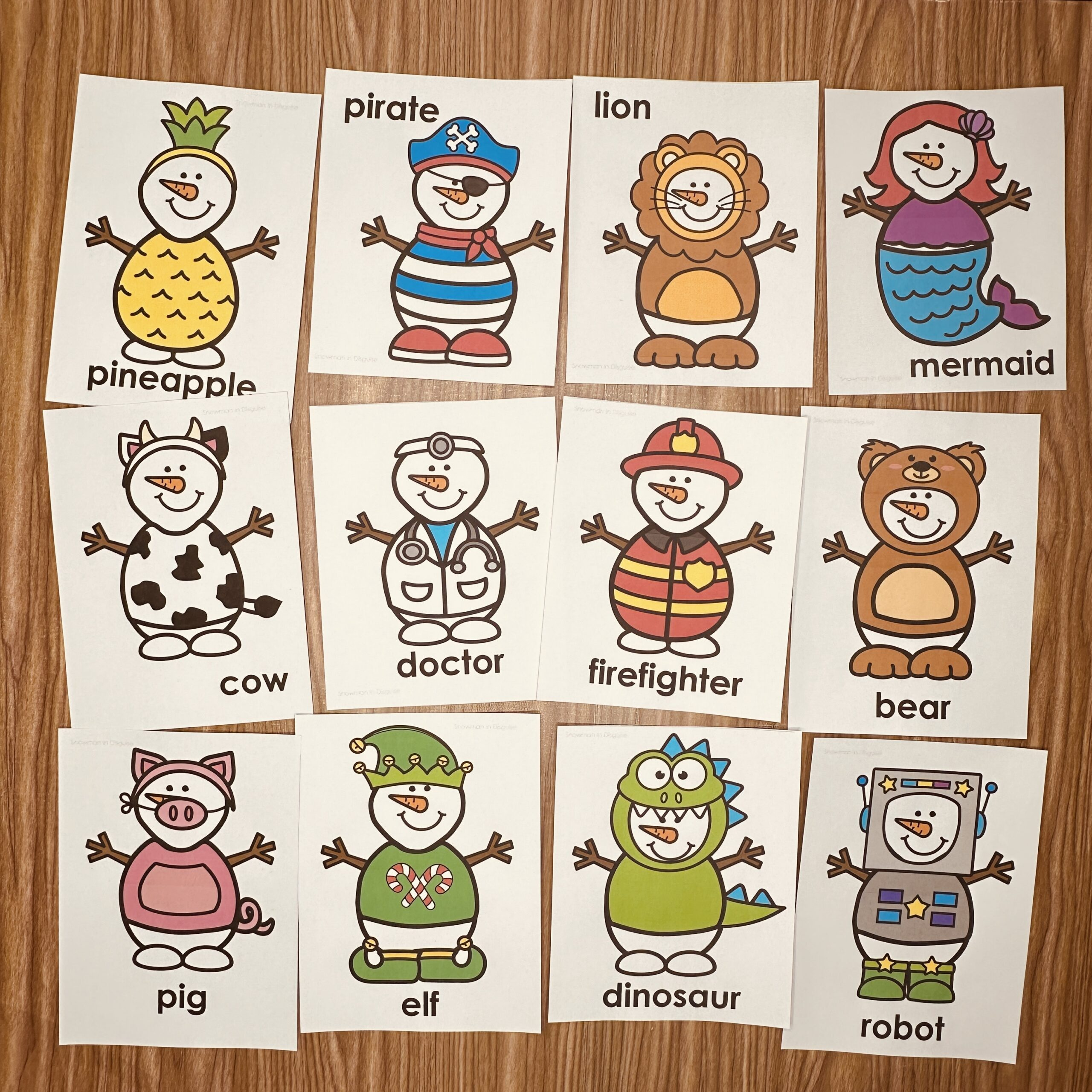 Snowman In Disguise Vocabulary Printables - Simply Kinder + with Disguise a Snowman Printable