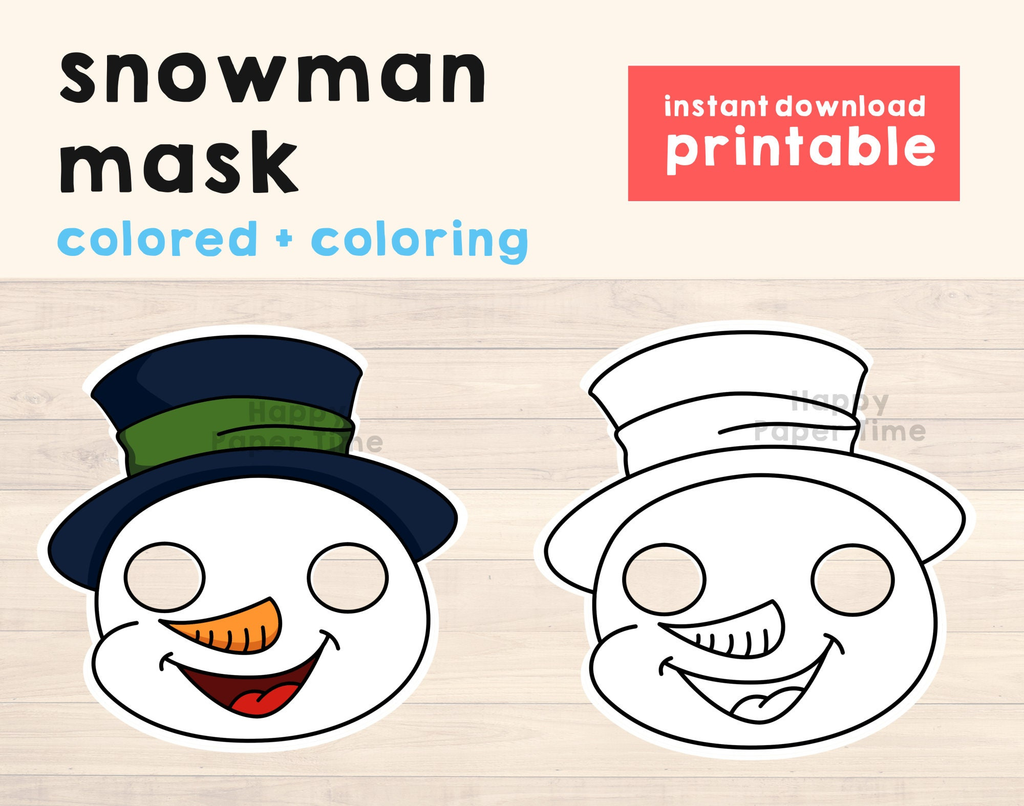 Snowman Mask Paper Christmas Costume Printable Craft Party Favor within Snowman Mask Template Printable