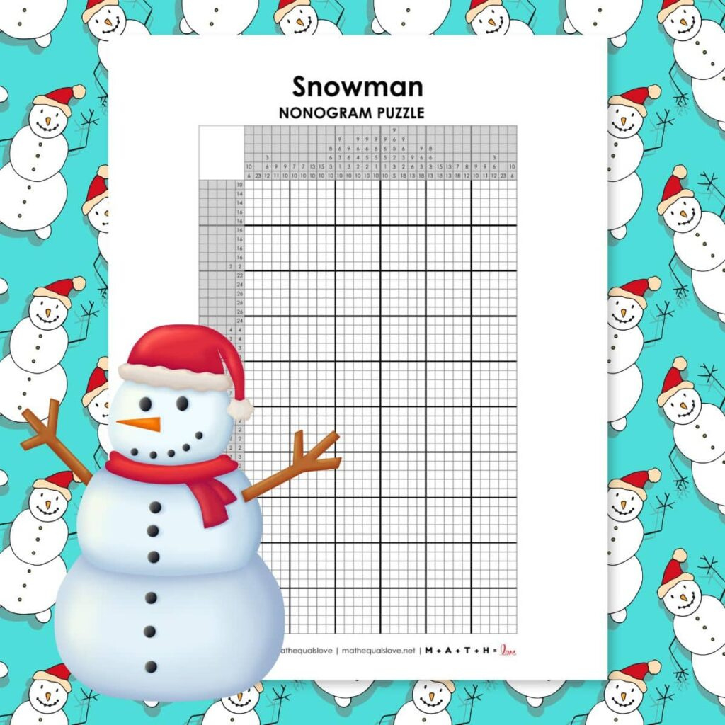 Snowman Nonogram Puzzle | Math = Love inside Printable Snowman Puzzle