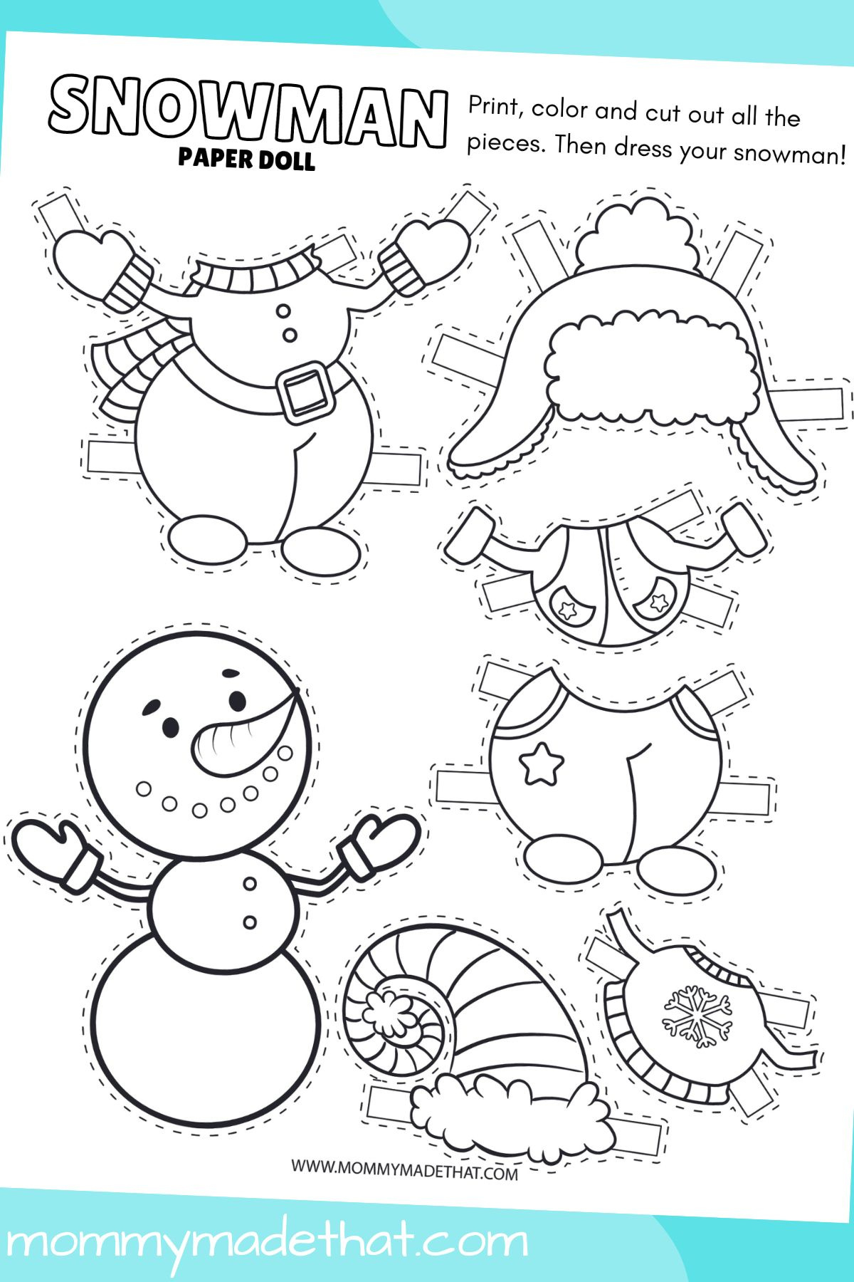 Snowman Paper Doll (Adorable Free Printable) with Snowman Dress Up Printable