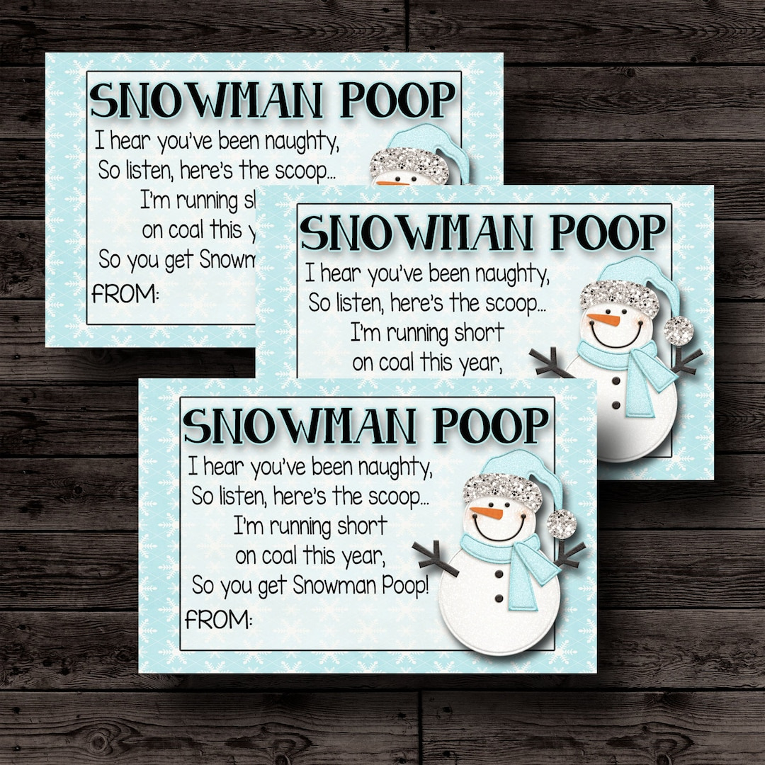 Snowman Poop Printable, Christmas Tags, Christmas Gift, For Friend with Printable Snowman Poop Poem