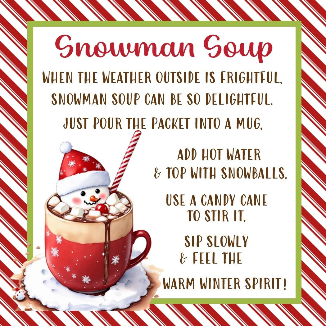 Snowman Soup Favor Tag - Printable File - Instant Download in Snowman Soup Printable For Adults
