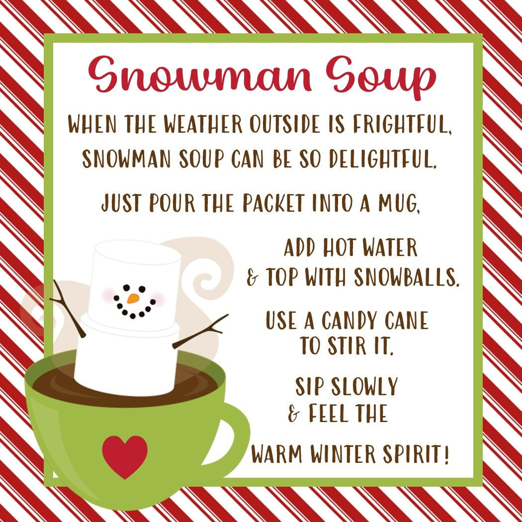 Snowman Soup Favor Tag - Printable File - Instant Download with Printable Snowman Soup Labels