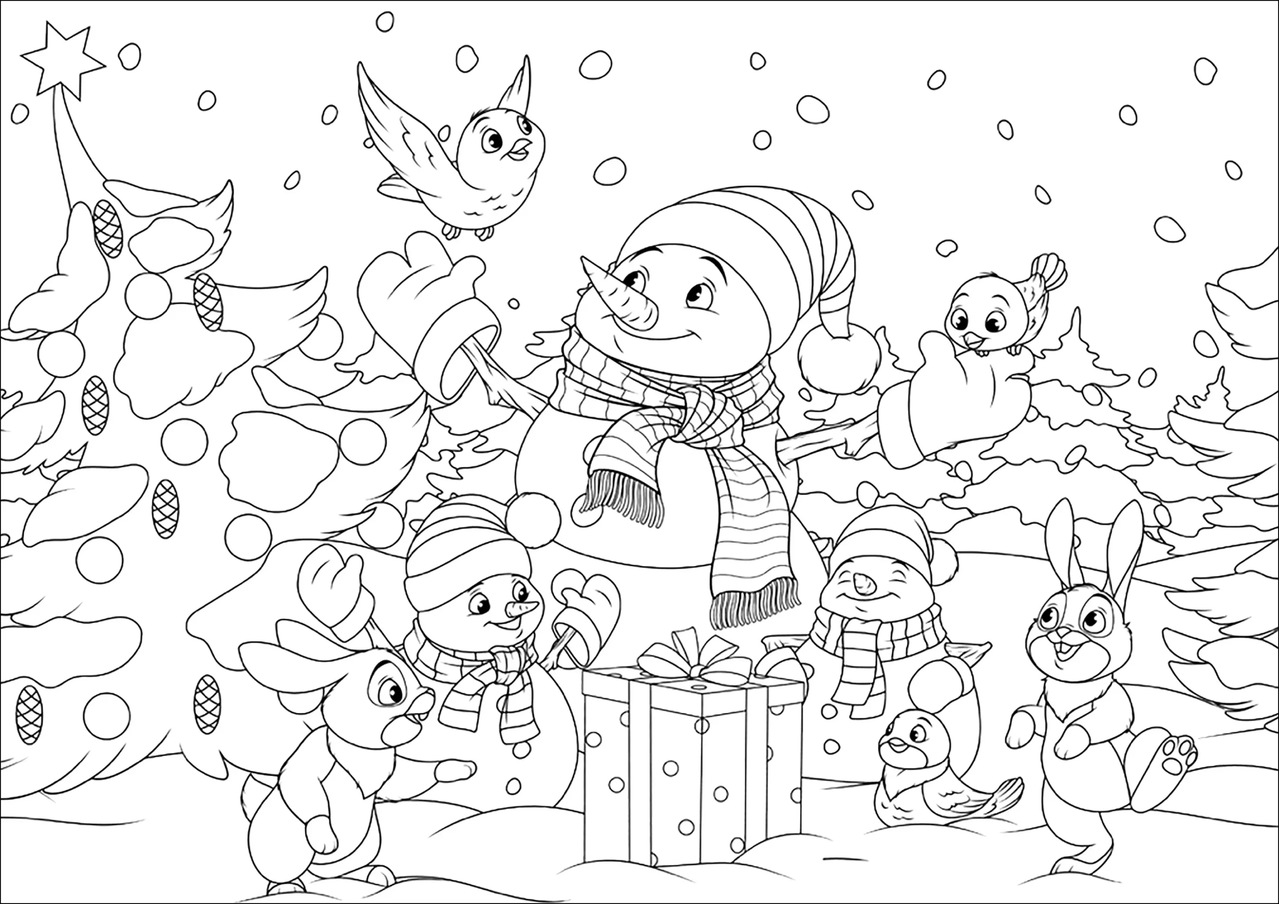 Snowmen And Their Forest Friends - Christmas Coloring Pages For Adults in Free Printable Snowman Coloring Pages For Adults