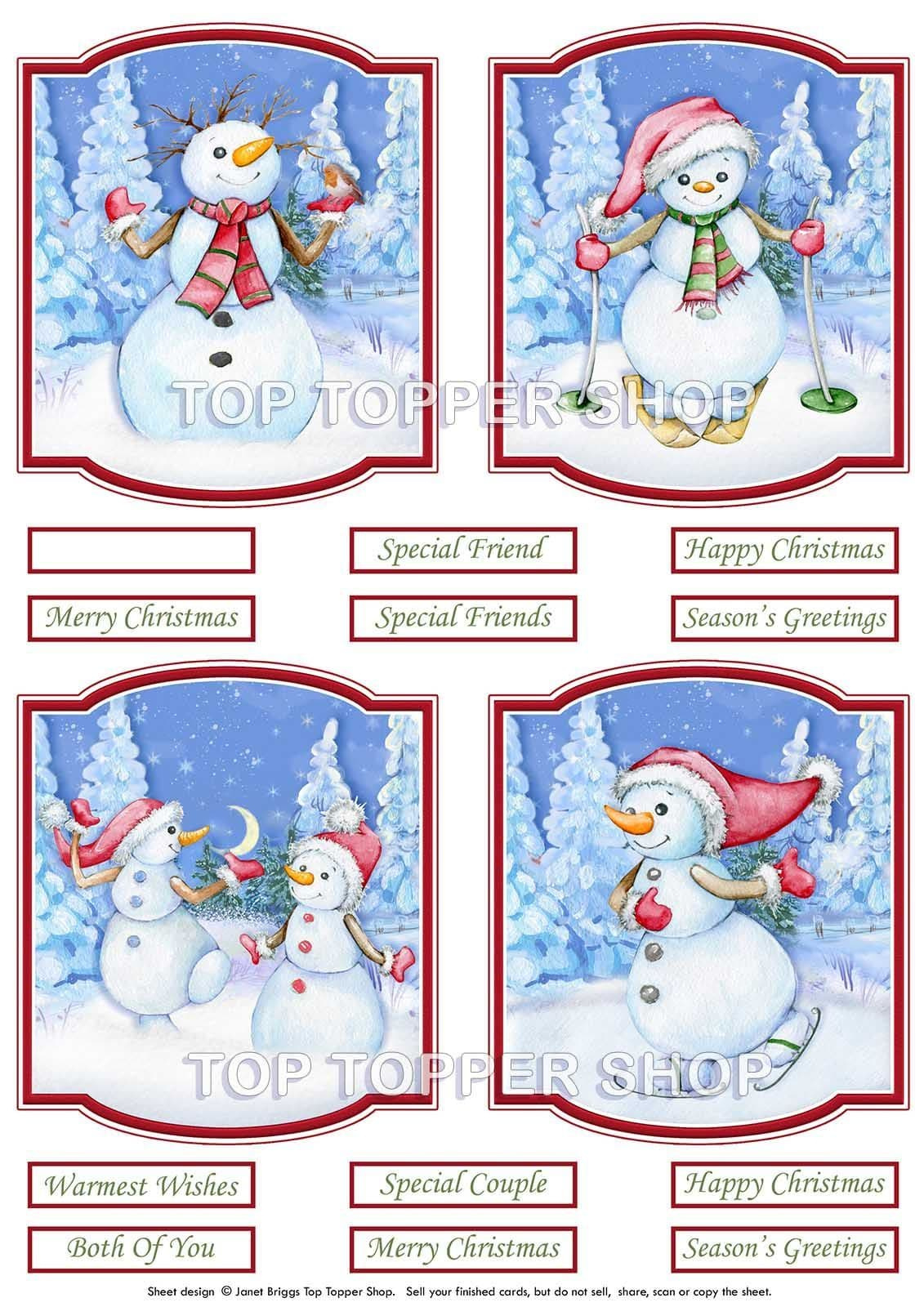 Snowmen - Christmas Toppers For Card Making 290Gsm Ttstopx3 pertaining to Christmas Card Toppers Free Printable