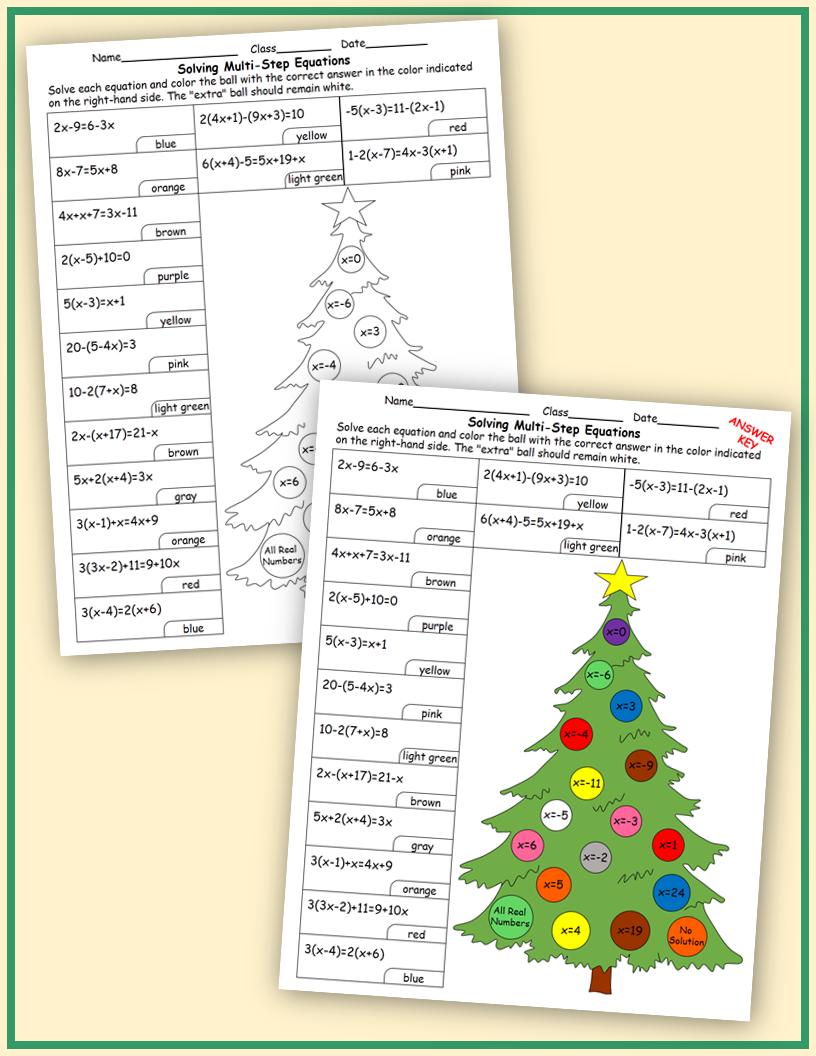 Solving Multi-Step Equations Christmas | Teaching Resources within Christmas Equations Worksheet